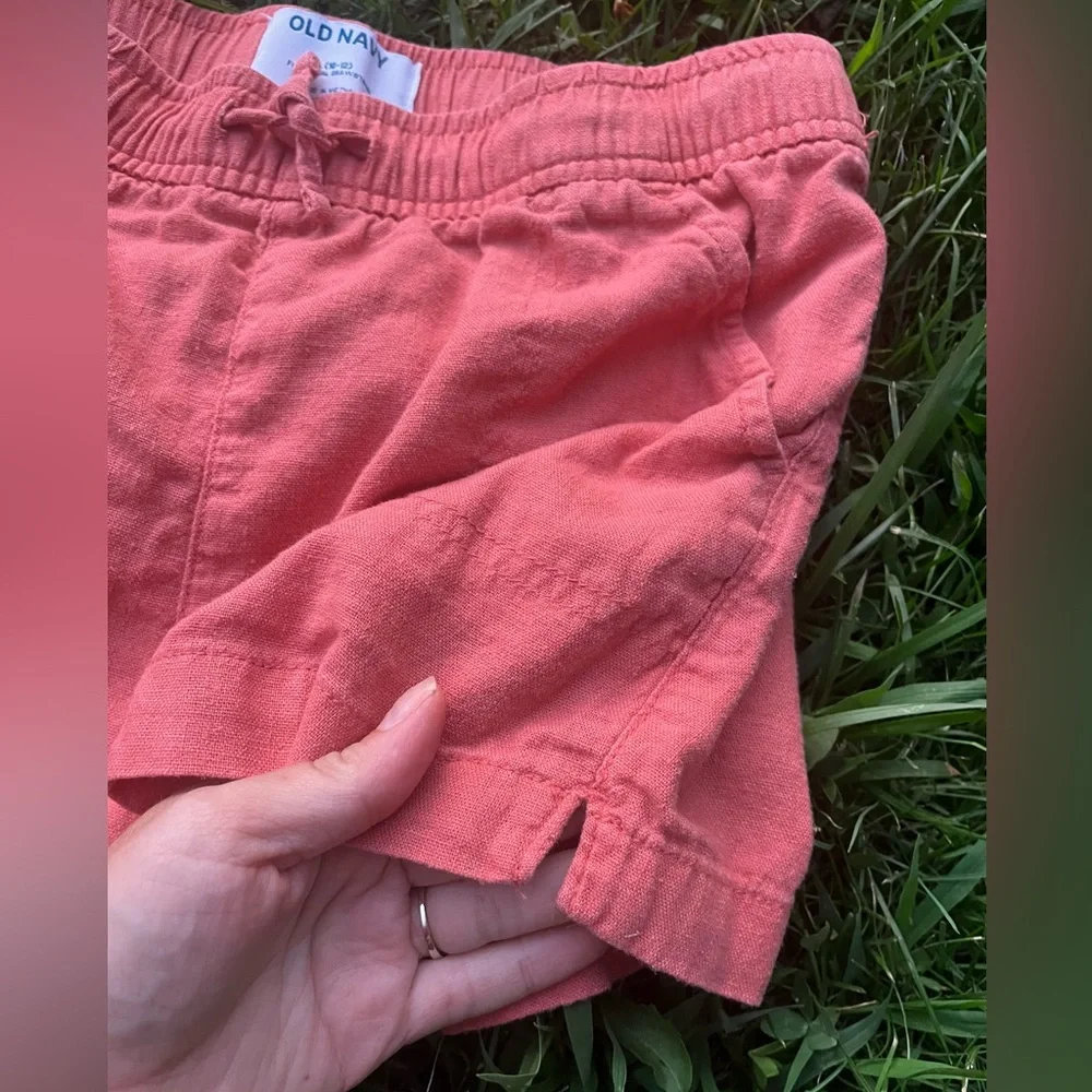 Old Navy Shorts Coral-Pink Cotton Front Pockets Pull-on Drawstring Girls 8